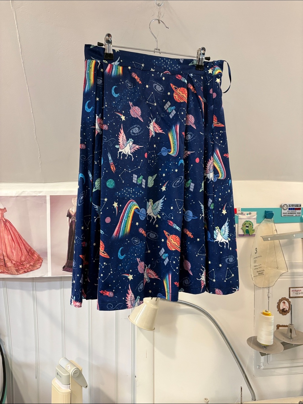 Lindy Bop Retro Space Unicorn Print Pleated Circle Skirt